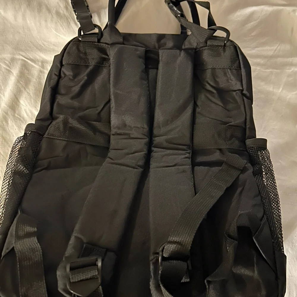 Black Quilted Diaper Backpack with Brown Accents